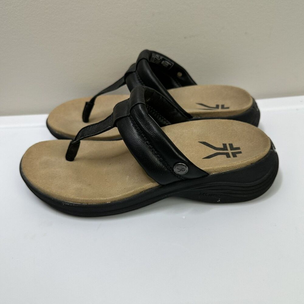 Kuru Coda Suvi Sandals Flip Flop Womens Sz 6 Black Leather Comfort Walking Thong